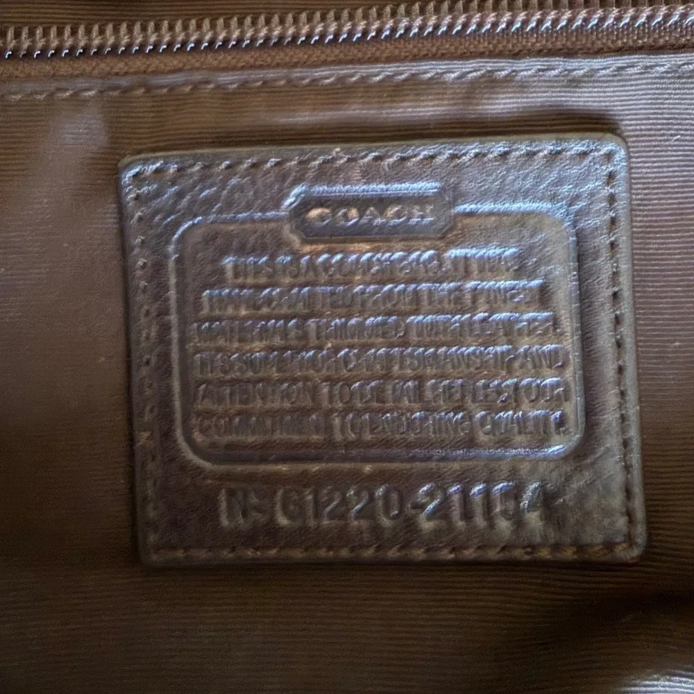Coach Legacy Signature Stripe Satchel Khaki Mahogany Canvas Leather Handbag